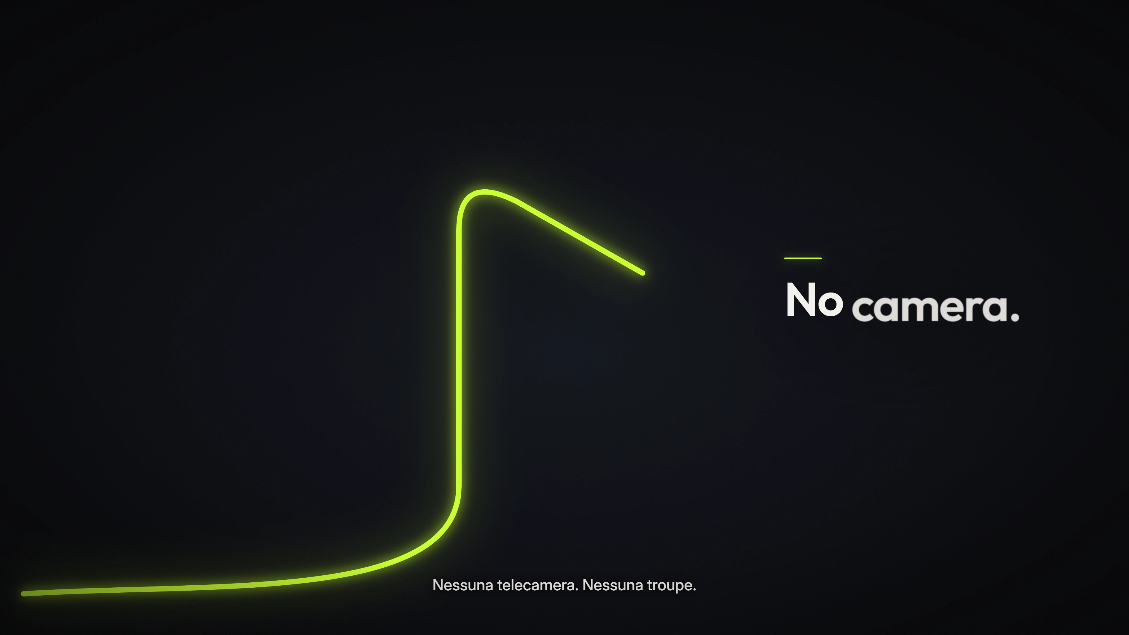 Fotogramma dello spot: una linea di luce disegna il play